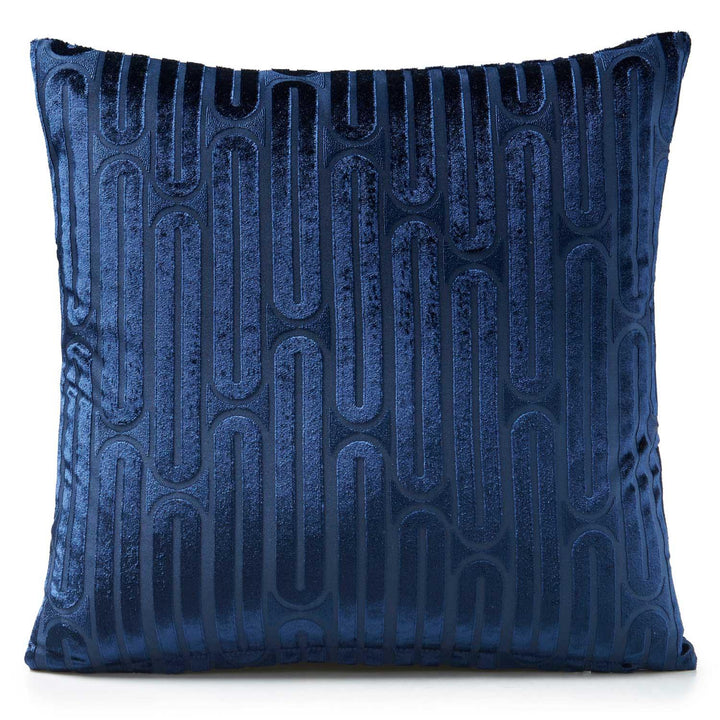 Oboe Geometric Velvet Navy Cushion Cover 18" x 18" -  - Ideal Textiles