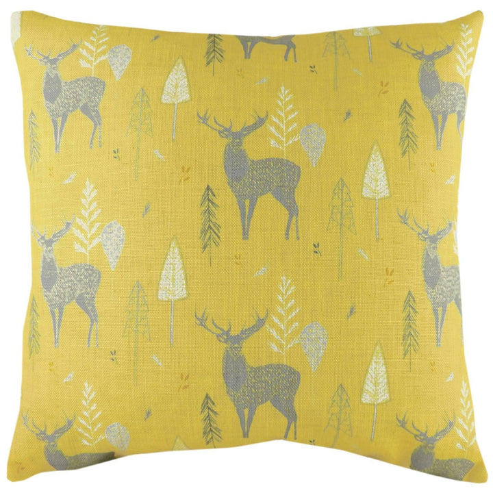 Hulder Stag Repeat Scandi Print Ochre Cushion Covers 17'' x 17'' -  - Ideal Textiles