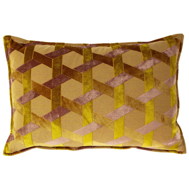Delano Geometric Lattice Ochre & Blush Cushion Covers 16'' x 24'' -  - Ideal Textiles