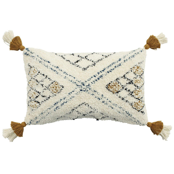 Atlas Kilim Tufted Tasselled Ochre Cushion Covers 12'' x 20'' -  - Ideal Textiles