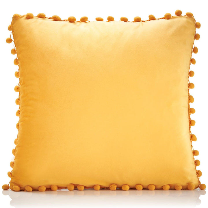 Poms Velvet Pom Pom Ochre Cushion Cover 17" x 17" -  - Ideal Textiles