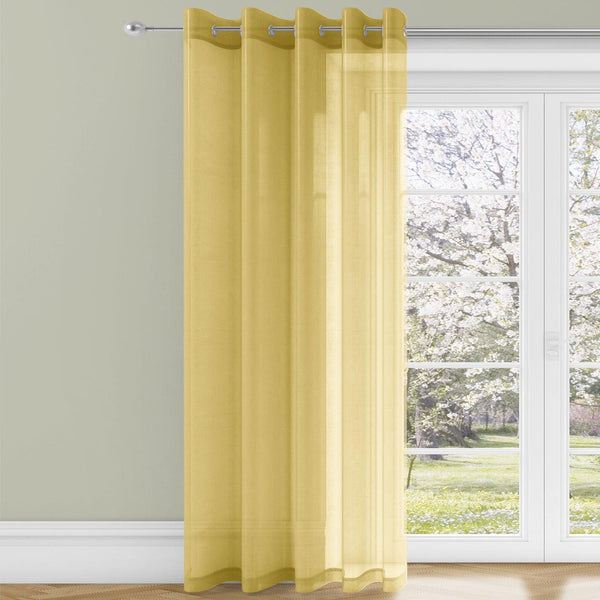 Trent Plain Eyelet Voile Curtain Panels Ochre - 55'' x 48'' - Ideal Textiles