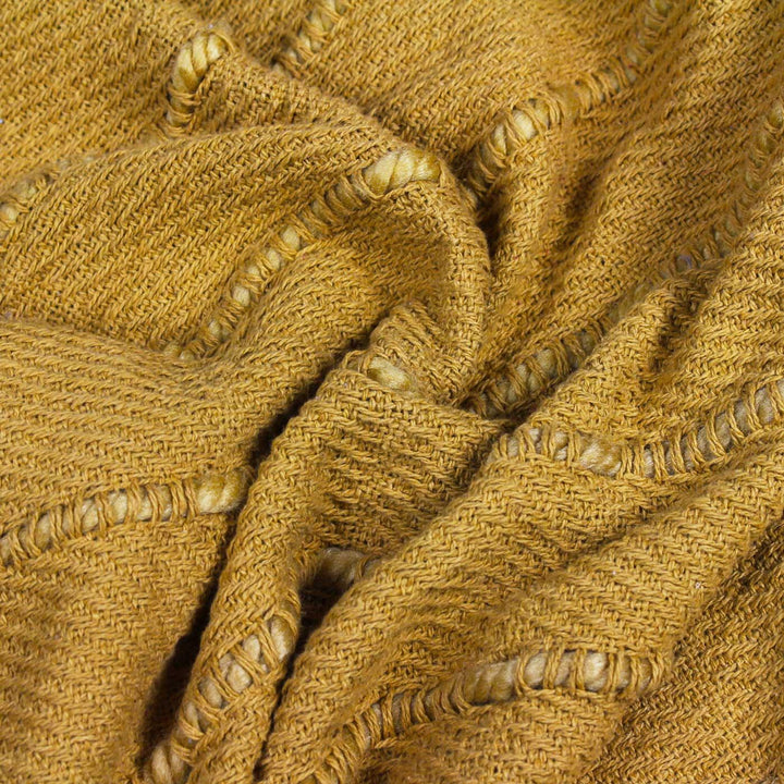 Motti Linear Weave Fringed Ochre Throw 130cm x 180cm -  - Ideal Textiles