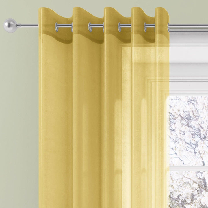 Trent Plain Eyelet Voile Curtain Panels Ochre -  - Ideal Textiles