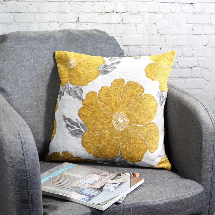 Kira Poppy Ochre Cushion Covers 18" x 18" -  - Ideal Textiles