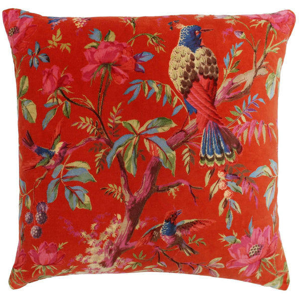 Paradise Tropical Chinoiserie Velvet Orange Cushion Covers 20'' x 20'' -  - Ideal Textiles