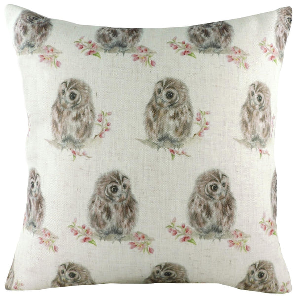 Hedgerow Owls Repeat Watercolour Style Cushion Covers 17'' x 17'' -  - Ideal Textiles