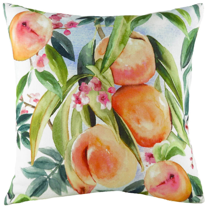 Fruits Peaches Hand Painted Multicolour Filled Cushions 17'' x 17'' - Polyester Pad - Ideal Textiles