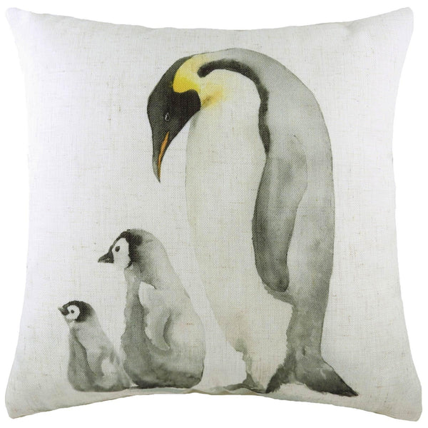 Penguin Family Watercolour Christmas Filled Cushions - Polyester Pad - Ideal Textiles
