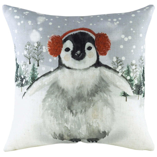 Snowy Penguin Wintery Christmas Filled Cushions - Polyester Pad - Ideal Textiles