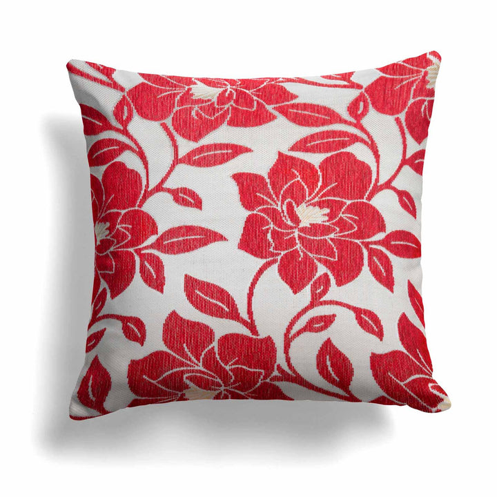 Peony Floral Chenille Red Cushion Cover 18'' x 18'' -  - Ideal Textiles