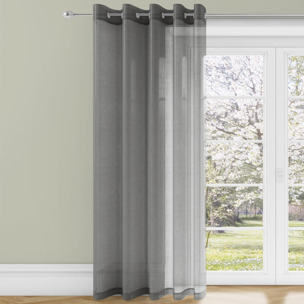 Trent Plain Eyelet Voile Curtain Panels Pewter - 55'' x 54'' - Ideal Textiles