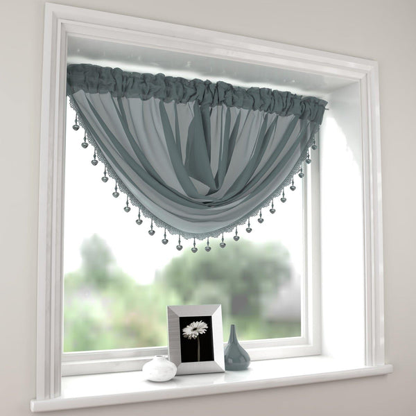 Millie Beaded Pewter Voile Curtain Swag - Ideal