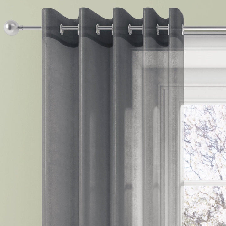 Trent Plain Eyelet Voile Curtain Panels Pewter -  - Ideal Textiles