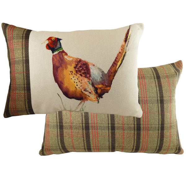 Hunter Pheasant Tartan Check Natural Cushion Covers 16'' x 24'' -  - Ideal Textiles