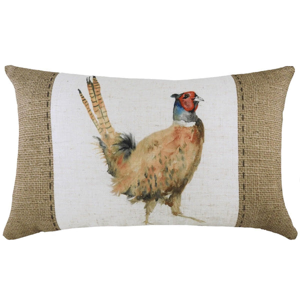Hessian Pheasant Countryside Watercolour Print Filled Cushions 12'' x 20'' - Polyester Pad - Ideal Textiles