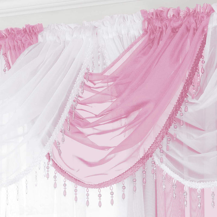Beaded Plain Pink Voile Curtain Swags -  - Ideal Textiles