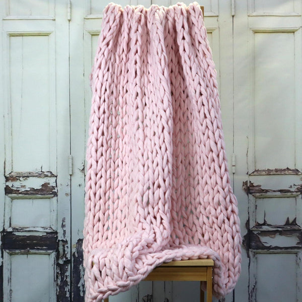 Chunky Cable Knit Throw Blush Pink 120cm x 150cm -  - Ideal Textiles