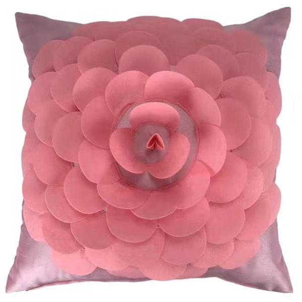 Felt Flower Faux Silk Pink Cushion Cover 18" x 18" -  - Ideal Textiles