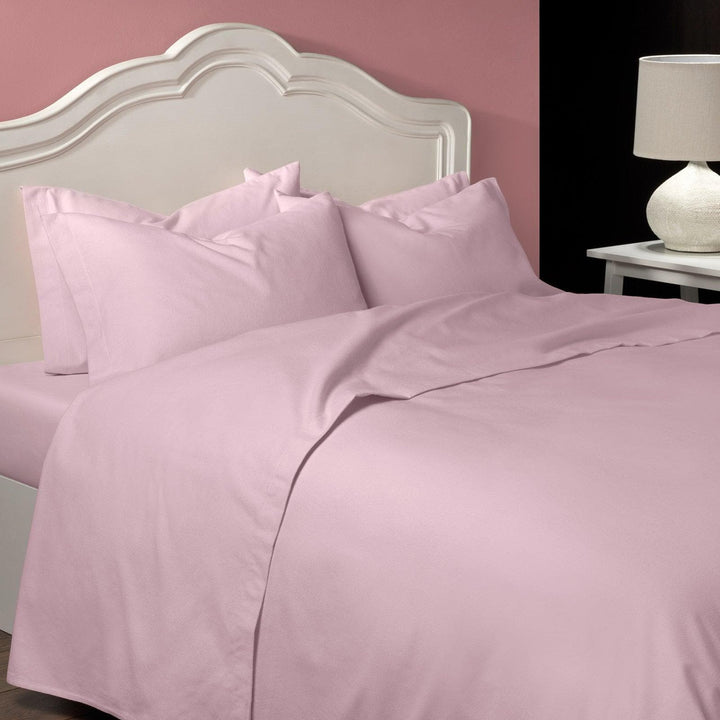 Luxury 100% Brushed Cotton Flannelette Flat Sheets Pink -  - Ideal Textiles