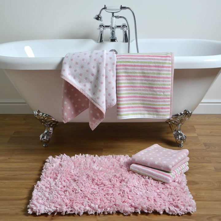 Ruffles Shaggy Deep Pile Bath Mat Pink -  - Ideal Textiles