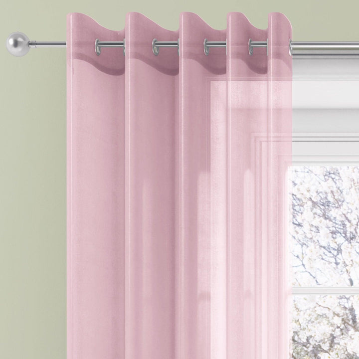 Trent Plain Eyelet Voile Curtain Panels Pink -  - Ideal Textiles