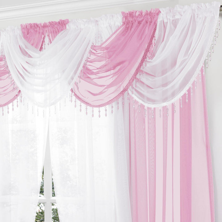 Beaded Plain Pink Voile Curtain Swags -  - Ideal Textiles