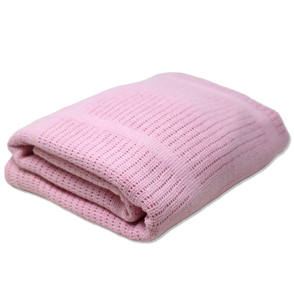 Cosy Cellular 100% Cotton Baby Blankets Pink - 75cm x 100cm - Ideal Textiles