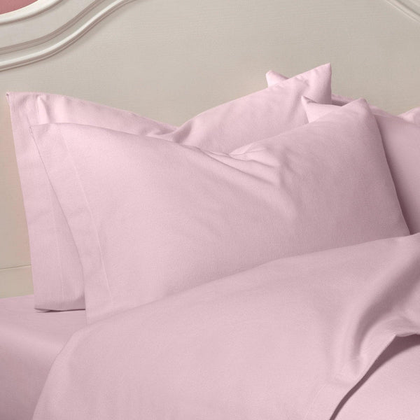 Luxury 100% Brushed Cotton Pillowcases Pair Pink -  - Ideal Textiles