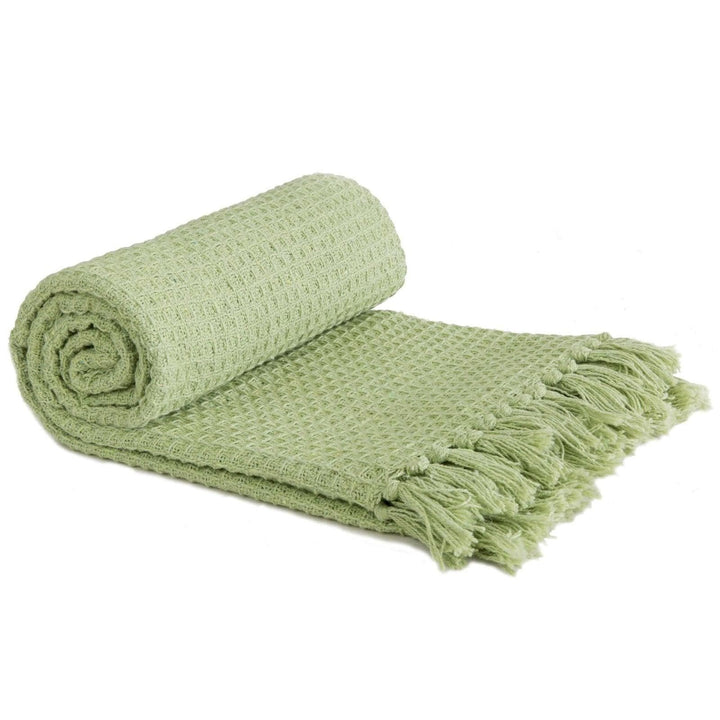 Honeycomb Waffle 100% Recycled Cotton Pistachio Throws - 127cm x 152cm - Ideal Textiles
