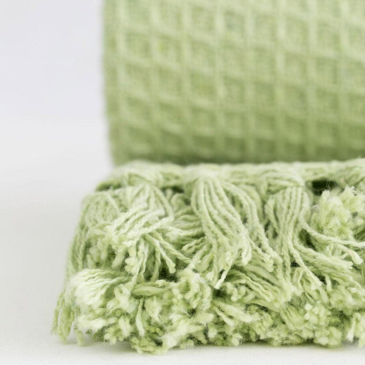 Honeycomb Waffle 100% Recycled Cotton Pistachio Throws -  - Ideal Textiles
