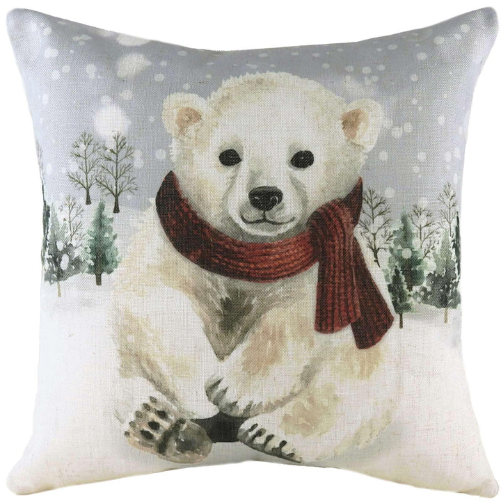 Snowy Polar Bear Wintery Christmas Cushion Cover 17'' x 17'' -  - Ideal Textiles