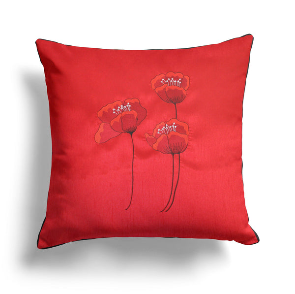 Poppies Faux Silk Red Cushion Cover 22" x 22" -  - Ideal Textiles