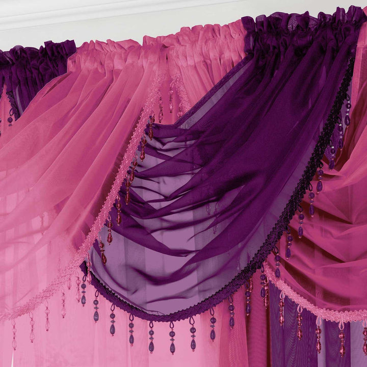 Beaded Plain Purple Voile Curtain Swags -  - Ideal Textiles