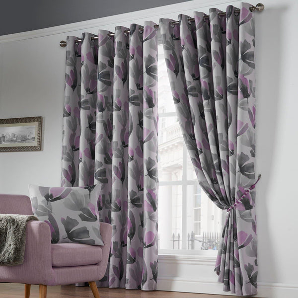 Amsterdam Thermal Blockout Eyelet Curtains Purple - 66'' x 54'' - Ideal Textiles