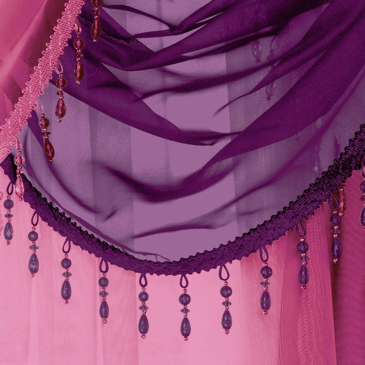 Beaded Plain Purple Voile Curtain Swags -  - Ideal Textiles
