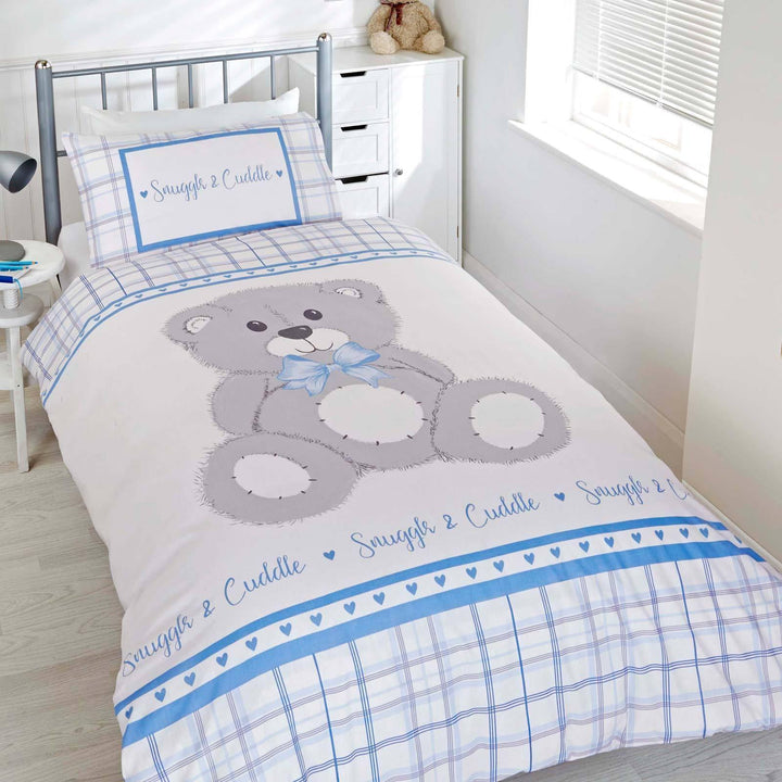 Snuggle & Cuddle Teddy Bear Blue Duvet Cover Set - Single - Ideal Textiles