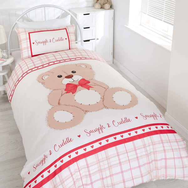 Snuggle & Cuddle Teddy Bear Red Duvet Cover Set - Single - Ideal Textiles