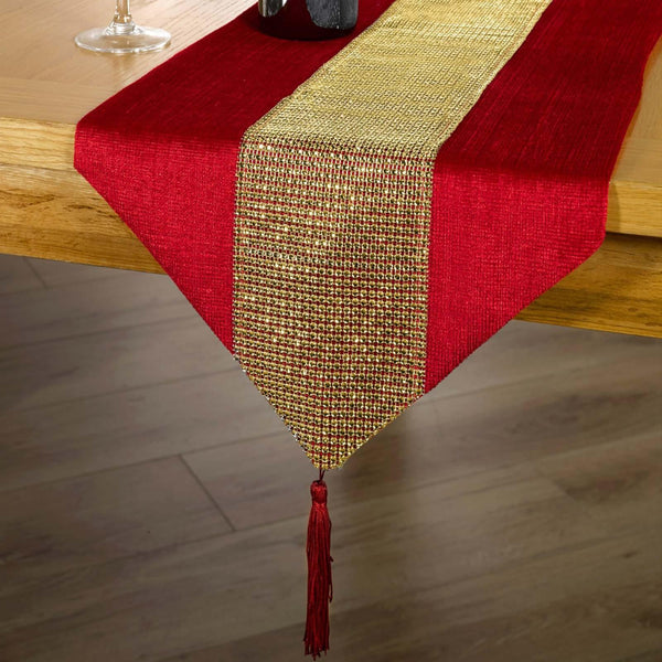 Eclat Diamante Velvet Table Runner Red & Gold - Ideal