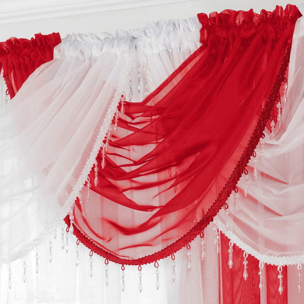 Beaded Plain Red Voile Curtain Swags -  - Ideal Textiles