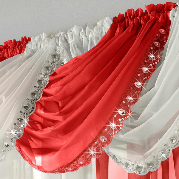 Jewelled Red Voile Curtain Swags -  - Ideal Textiles