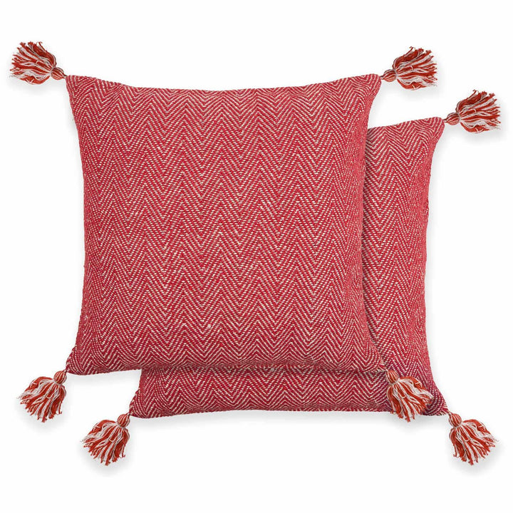 Herringbone Woven Red Cushion Cover 17'' x 17'' - Ideal