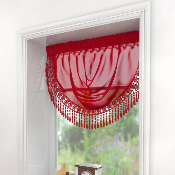 Maisie Macrame Trim Red Voile Curtain Swag -  - Ideal Textiles