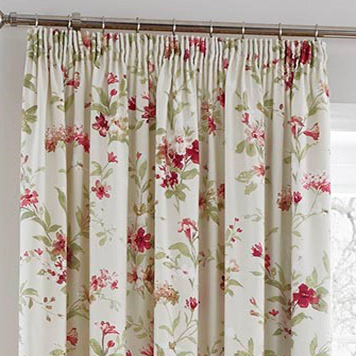 Jeannie Floral Lined Tape Top Curtains Red -  - Ideal Textiles