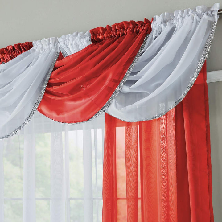 Glitter Diamante Red Voile Curtain Swags -  - Ideal Textiles