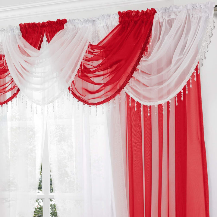 Beaded Plain Red Voile Curtain Swags -  - Ideal Textiles