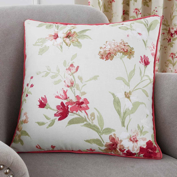Jeannie Floral Red Cushion Covers 17" x 17" -  - Ideal Textiles