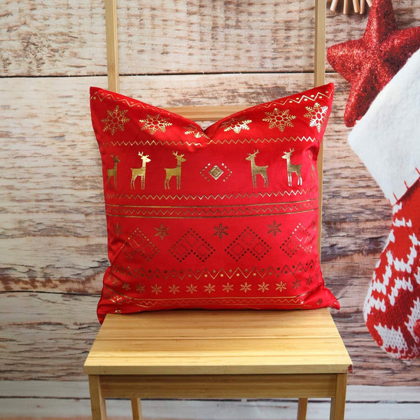 Reindeer Metallic Velvet Christmas Cushion Cover 18" x 18" -  - Ideal Textiles