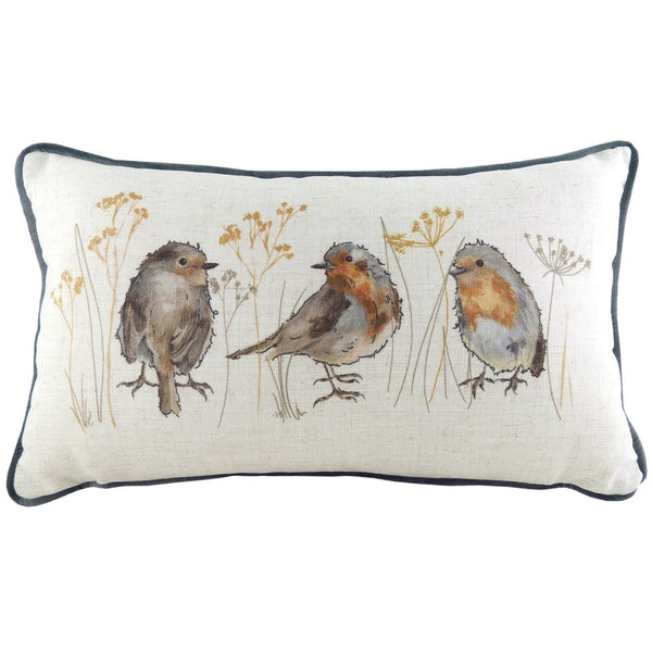 Oakwood Robin Hand Painted Filled Cushions 12'' x 20'' - Polyester Pad - Ideal Textiles