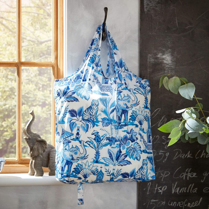 India Blue Reusable Roll-Up Shopping Bag -  - Ideal Textiles
